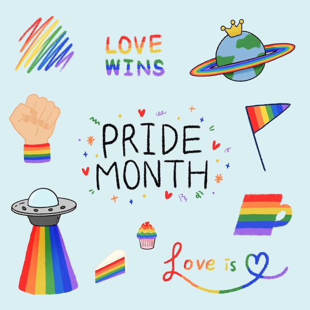 Celebração do Mês do Orgulho desenhada à mão Clipart PSD