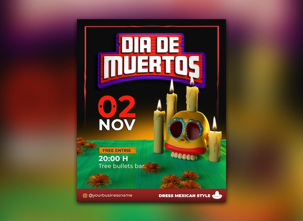 Celebração mexicana do dia de muertos modelo de folheto de postagem de mídia social