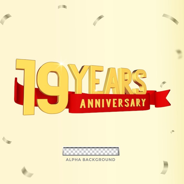 Celebración del 19 aniversario con cinta roja psd