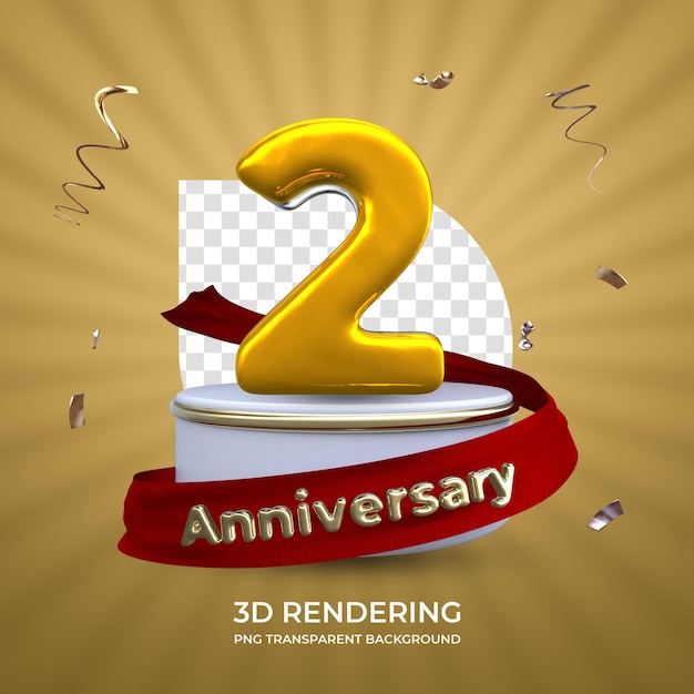 PSD celebración 2 años aniversario representación 3d fondo transparente aislado