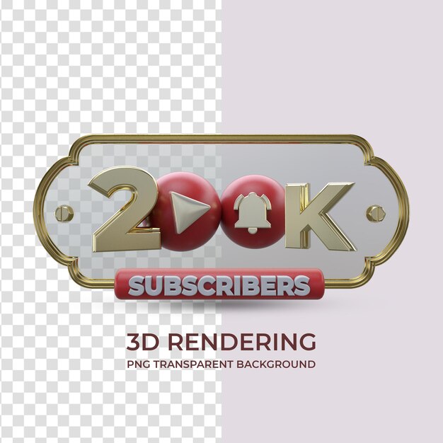 Celebración 200K suscriptores representación 3d fondo transparente aislado