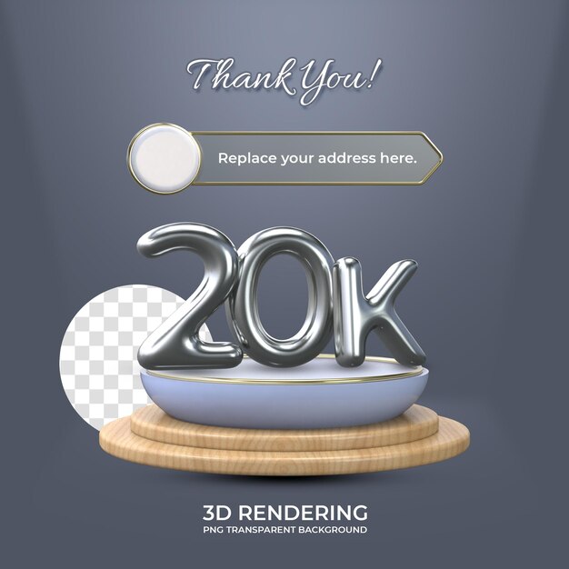 Celebración 20k plantilla de póster de fanáticos de las redes sociales representación 3d