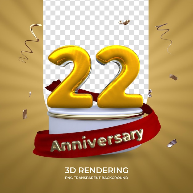 Celebración 22 años aniversario representación 3d fondo transparente aislado