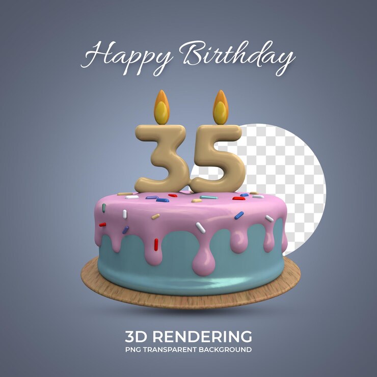 PSD celebración 35 años cumpleaños renderizado 3d