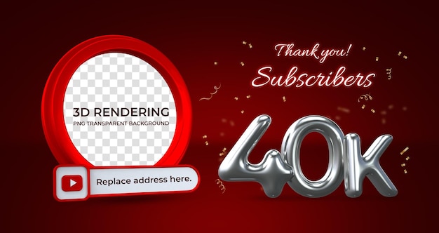 Celebración 40k suscriptores plantilla de banner renderizado 3d