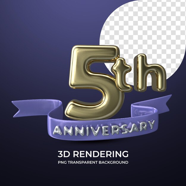 PSD celebración 5to aniversario representación 3d fondo transparente aislado