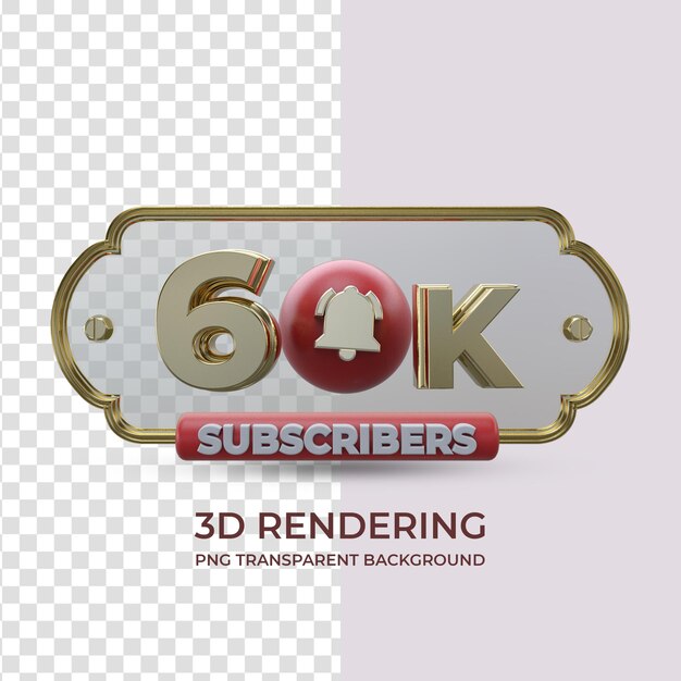 Celebración 60K suscriptores renderizado 3d aislado fondo transparente