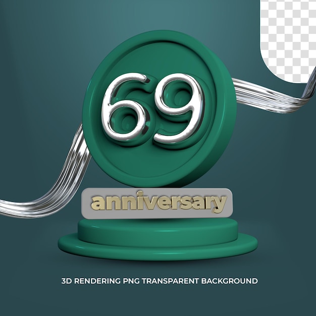 PSD celebración 69 aniversario cartel 3d render fondo transparente