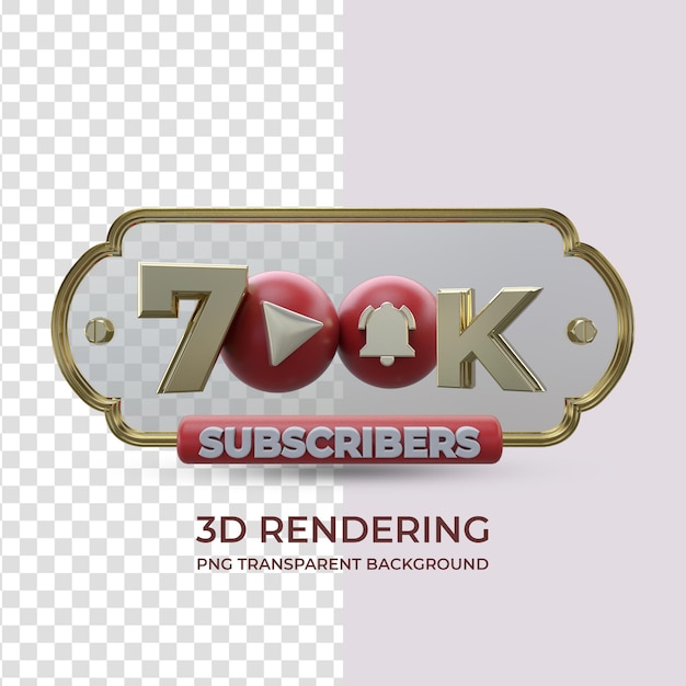 Celebración 700K suscriptores representación 3d fondo transparente aislado