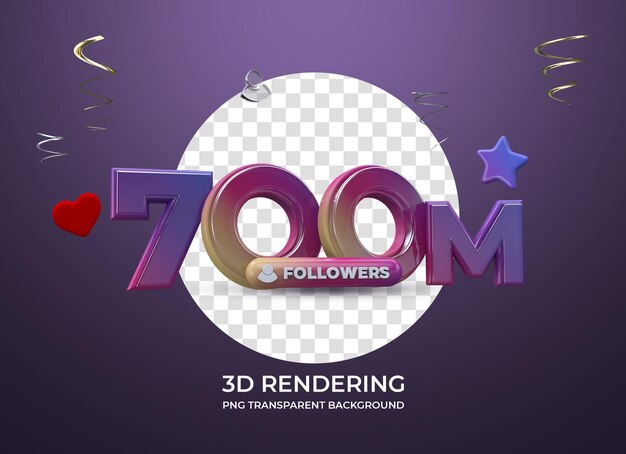 Celebración 700M Seguidores Representación 3d fondo transparente aislado