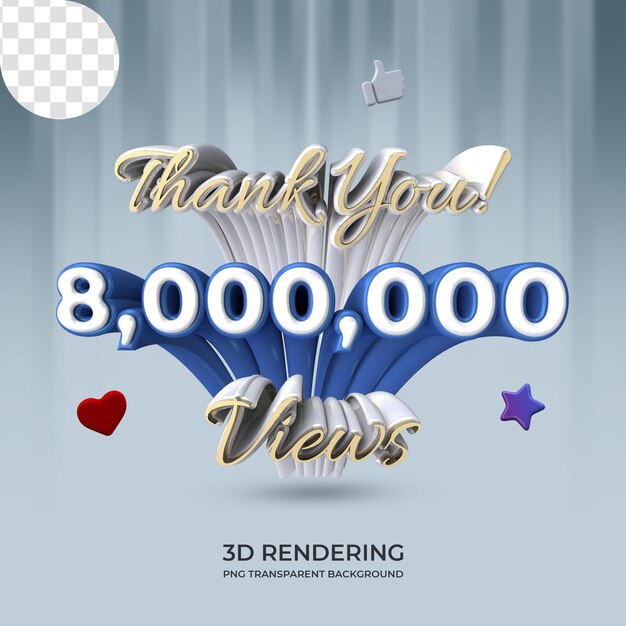 PSD celebración 8 millones de vistas de video plantilla de póster representación 3d