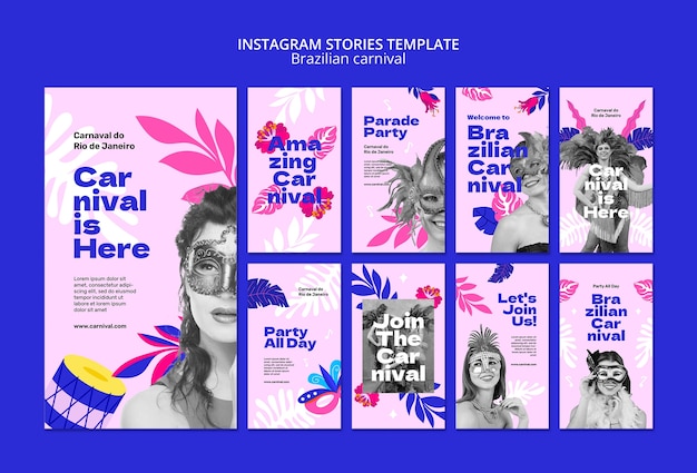 Celebración del carnaval brasileño en las historias de instagram