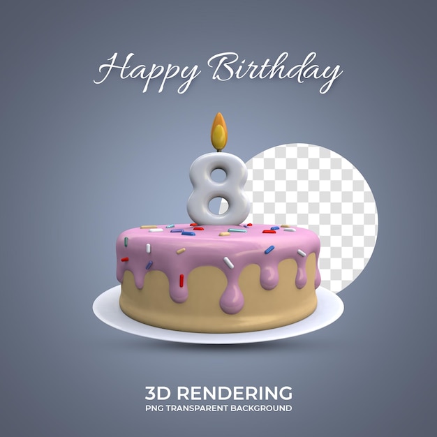 Celebración de cumpleaños de 8 años renderizado 3d