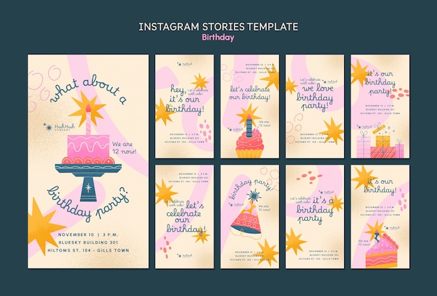 Celebración de cumpleaños dibujada a mano en las historias de instagram
