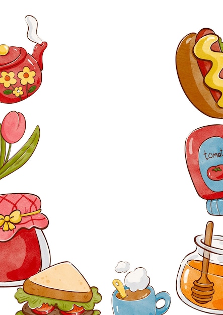 una celebración de las delicias de la mañana diseño de marco de pintura de acuarela dibujado a mano