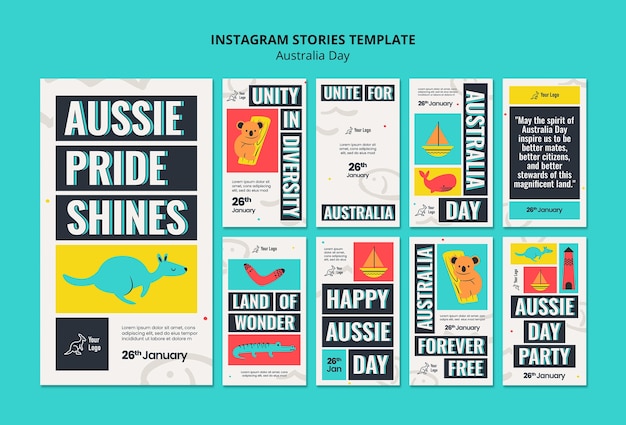 PSD celebración del día de australia en las historias de instagram