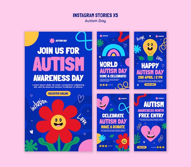 PSD celebración del día del autismo en las historias de instagram