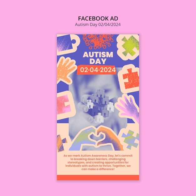 Celebración del día del autismo plantilla de Facebook