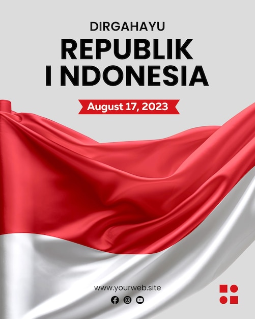 PSD celebración del día de la independencia de indonesia con fondo de bandera