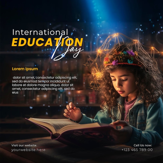 PSD celebración del día internacional de la educación el 24 de enero plantilla de publicación en redes sociales