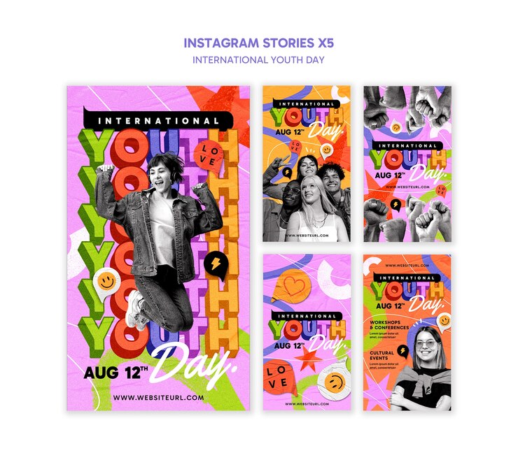 PSD celebración del día internacional de la juventud en las historias de instagram
