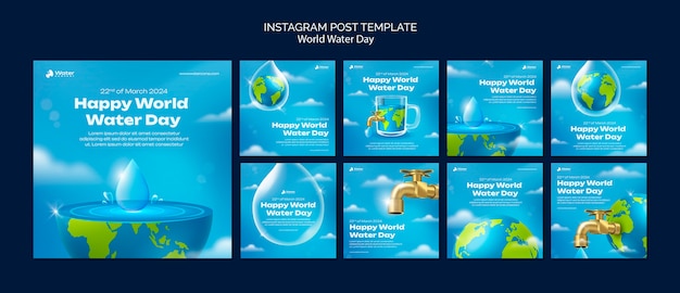 PSD celebración del día mundial del agua en las publicaciones de instagram