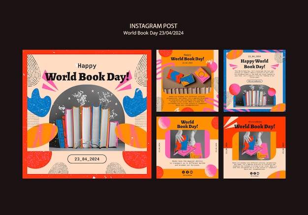 PSD celebración del día mundial del libro en las publicaciones de instagram