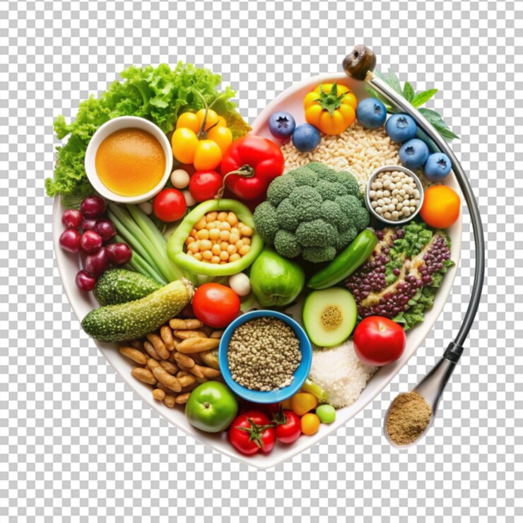 PSD celebración del día mundial de la salud con alimentos saludables aislados en fondo blanco