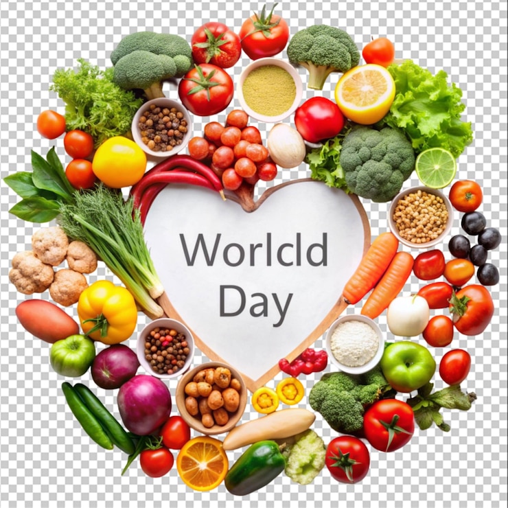 PSD celebración del día mundial de la salud con alimentos saludables aislados en fondo blanco