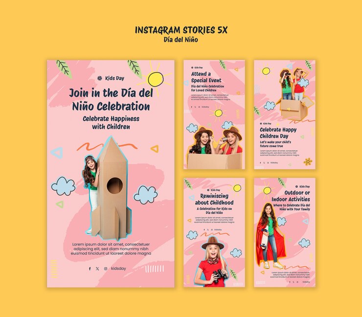 PSD celebración del dia del nino en las historias de instagram