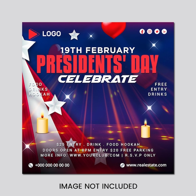 PSD celebración del día de los presidentes de febrero historias de instagram plantilla de publicaciones de instagram y facebook