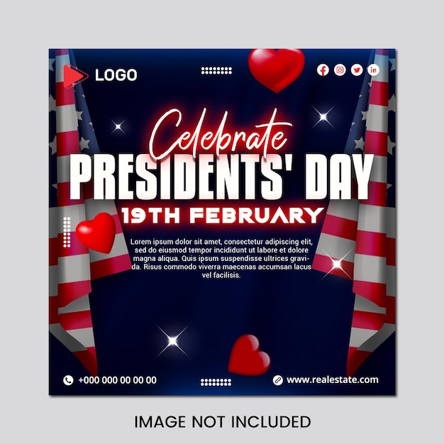 PSD celebración del día de los presidentes con plantillas de publicaciones de instagram y facebook