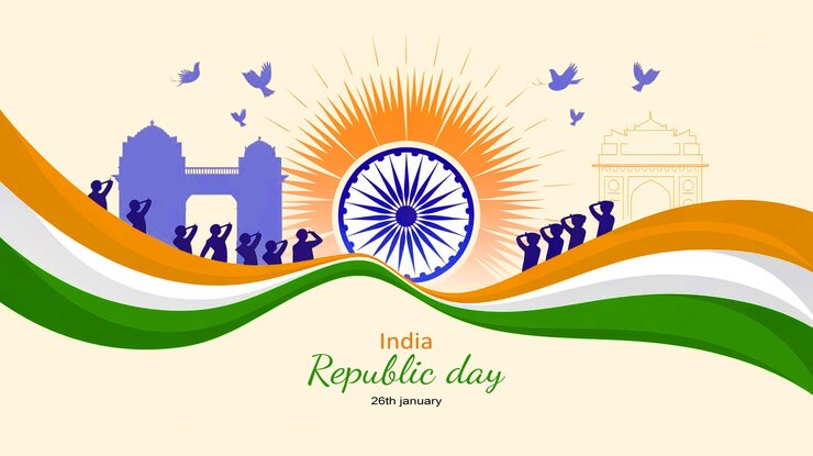Celebración del Día de la República de la India concepto en el fondo de la bandera de la India