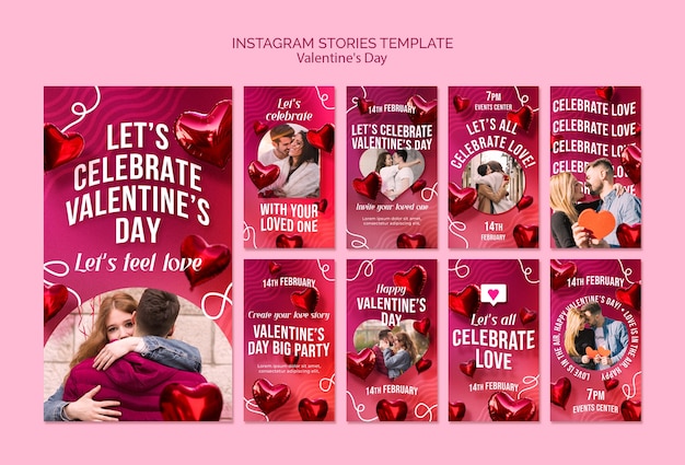 Celebración del día de san valentín en las historias de instagram