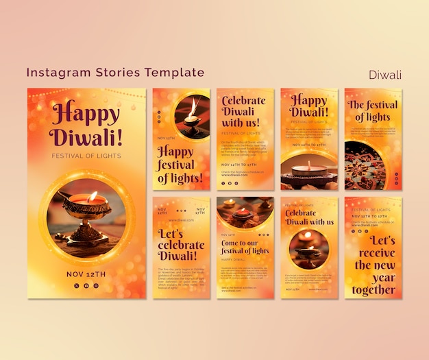 PSD celebración de diwali en las historias de instagram