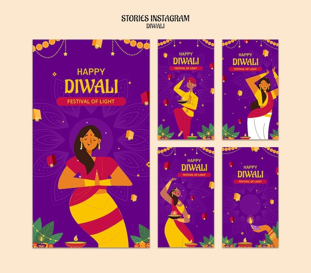 PSD celebración de diwali en las historias de instagram