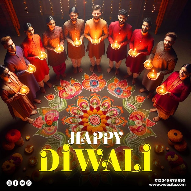 Celebración de diwali en las redes sociales de shubh diwali