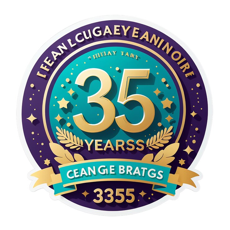 PSD una celebración formal de 35 años pegatina en inglés pegatina adhesiva