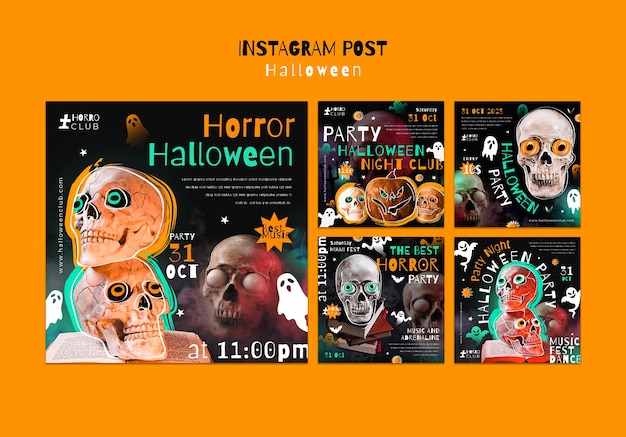 PSD celebración de halloween plantilla de publicaciones de instagram