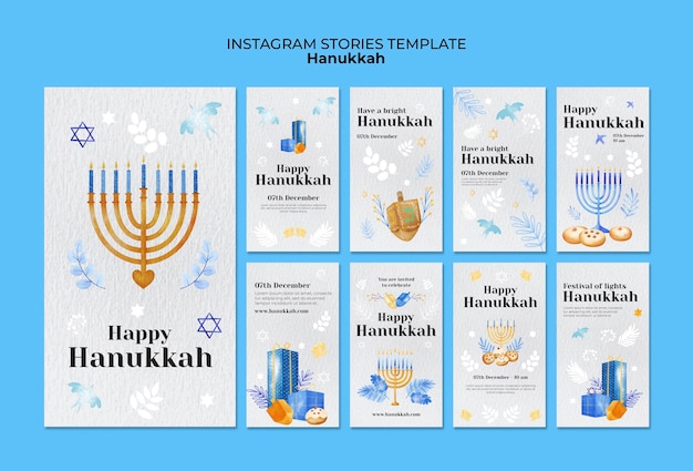 PSD celebración de hanukkah en las historias de instagram