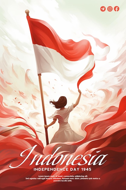 PSD celebración de la independencia plantilla de póster de saludo indonesio para el día nacional