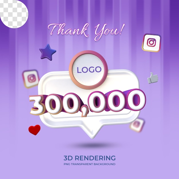 Celebración Instagram 30k seguidores poster template 3d rendering