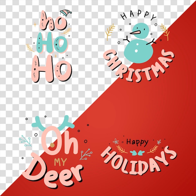 Celebración de Navidad juego de pegatinas de tipografía png doodle