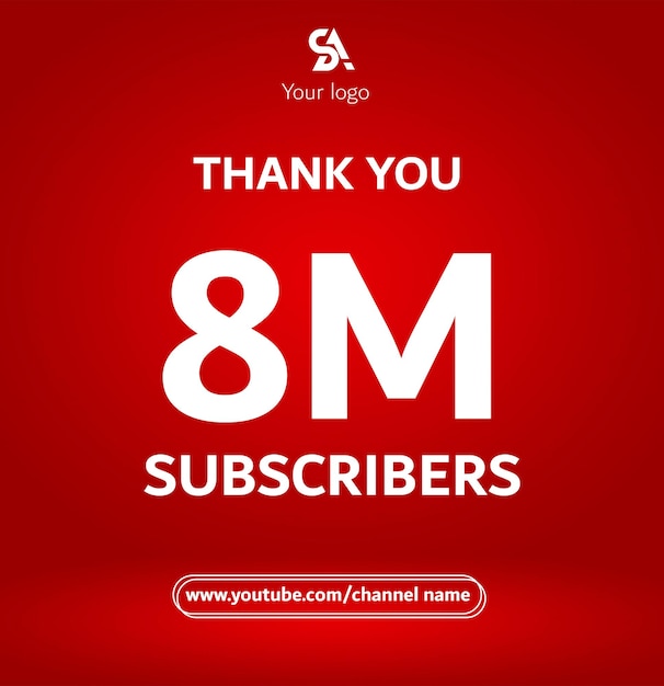 PSD celebración de psd 8 millones de suscriptores gracias canal de youtube o redes sociales