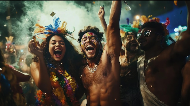 PSD celebración vibrante con participantes alegres en una fiesta