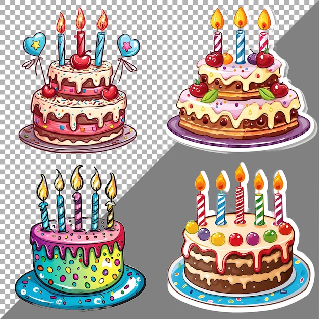 PSD celebraciones de pastel de cumpleaños estilo pegatina en fondo transparente generado por ai