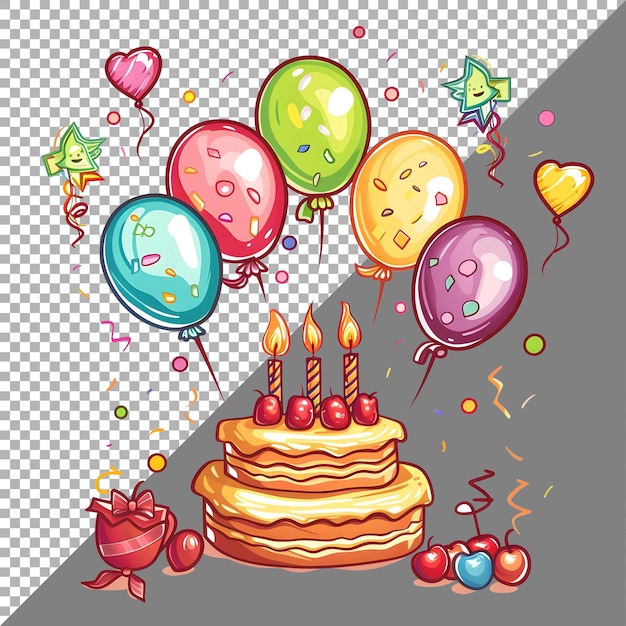 Celebraciones de pastel de cumpleaños estilo pegatina en fondo transparente generado por ai