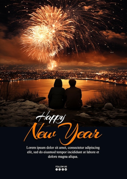 PSD celebrações da véspera de ano novo fogos de artifício no céu