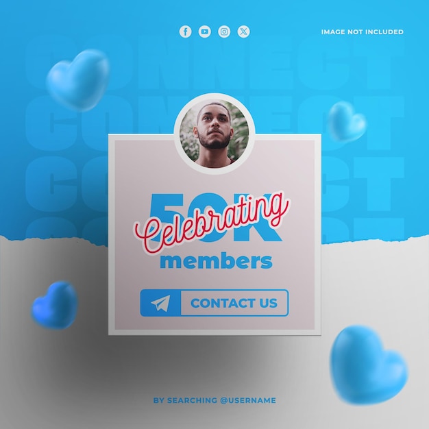 Celebrando 50 mil membros do Grupo no Telegram Banner de Mídia Social