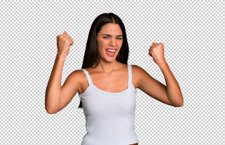 PSD celebrando un éxito increíble como un ganador que se ve emocionado y feliz diciendo que tomen eso